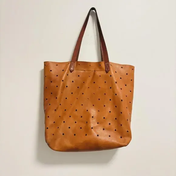 Madewell Bag Womens Size Medium Brown Leather Tote Perforated Transport Shoulder - Picture 1 of 11